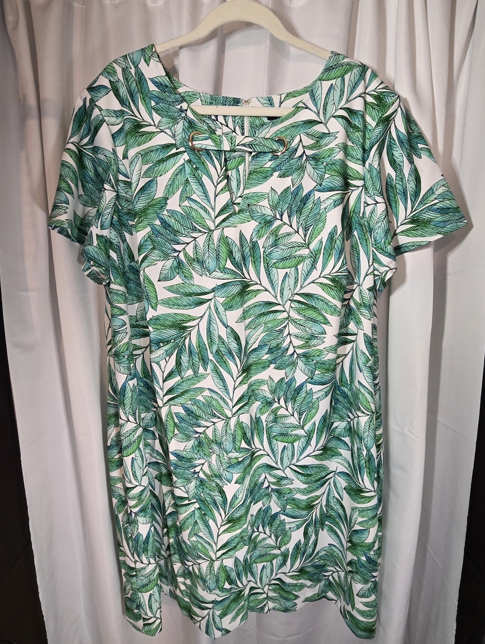 Tommy Hilfiger Green Leaf Print Short Sleeve Dress